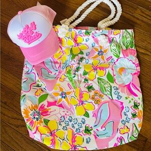 Beachy Floral Tote Bag and Pink Trucker Hat Set NWT!